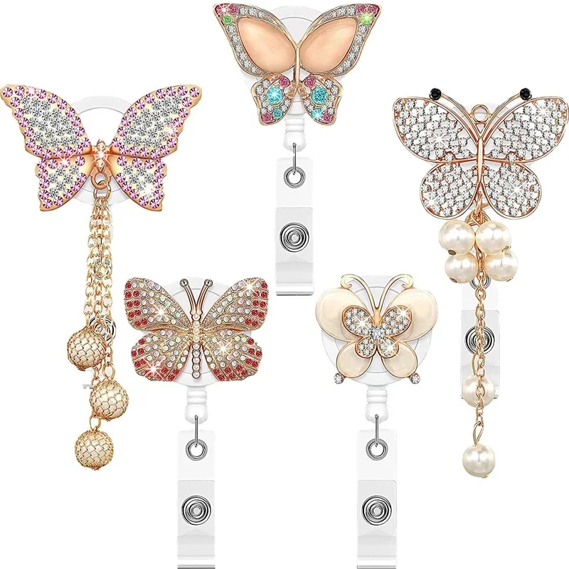 

Sparkling Rhinestone Butterfly Badge Reels for ID Tag Name Badge Holder Acrylic Diamond Working Permit Pass Access Card Clips