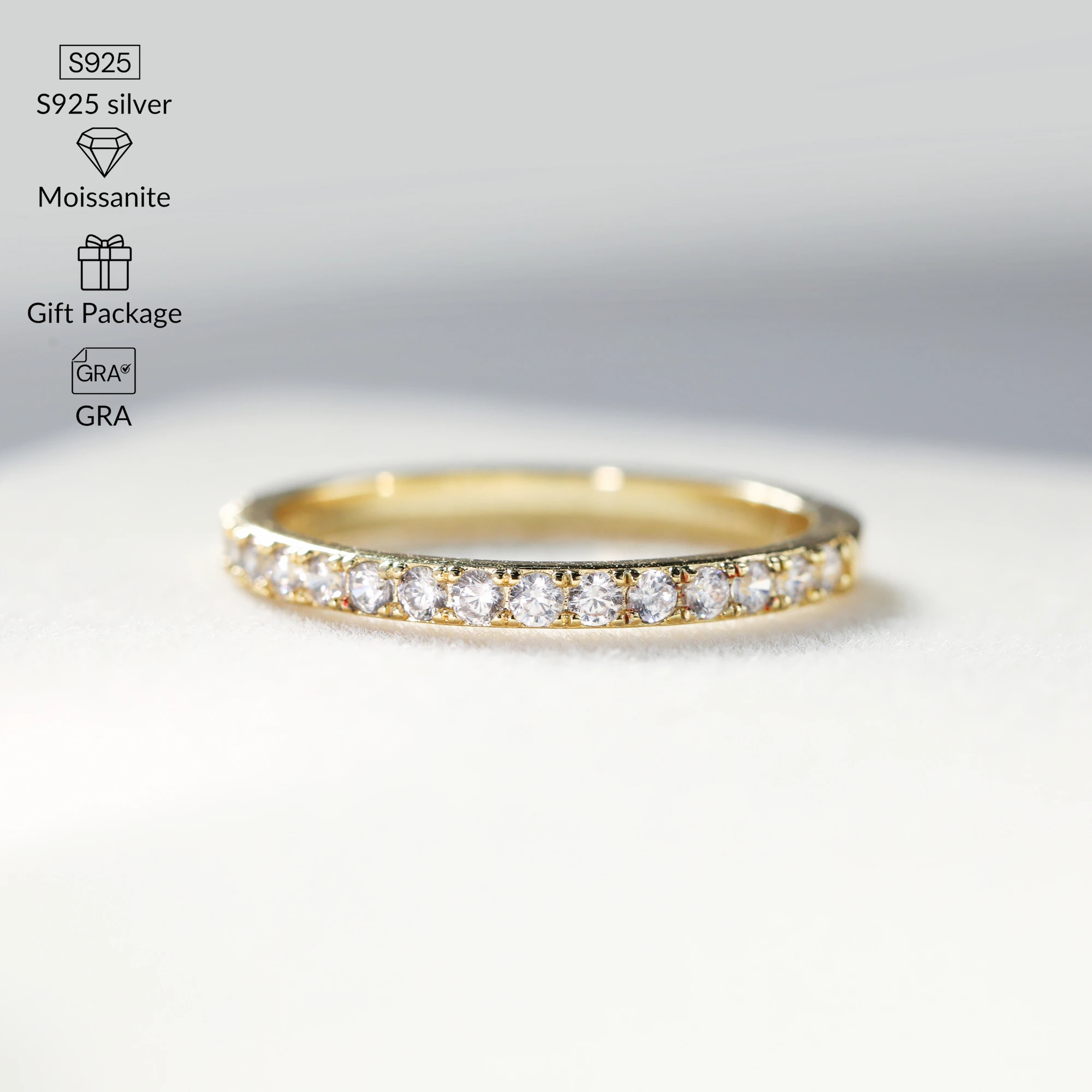 Silver Ring Wedding Ring Moissanite Ring 1.3-2.0mm Moissanite Ring for Women Sparkling Wedding Eternity Bands S925 Sterling Silver Jewelry Classic Ring GRA