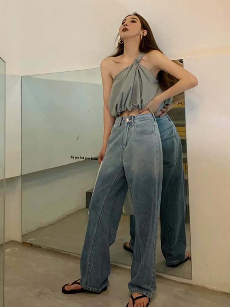 

High Waisted Jeans Woman Trashy Y2k Clothes High Street Blue Jeans 2023 Standard Jeans for Female Korean Fashion Pants