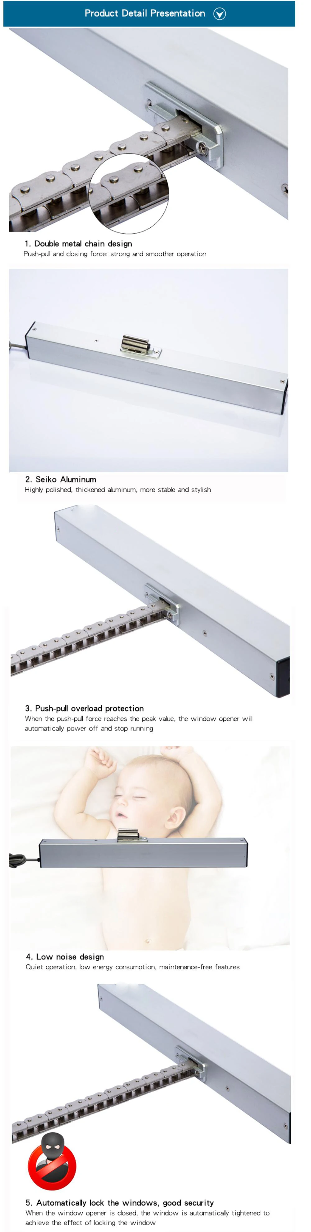 400mm 300MM 200MM Automatic Window Opener Window Actuator Tuya Wifi Smart Home