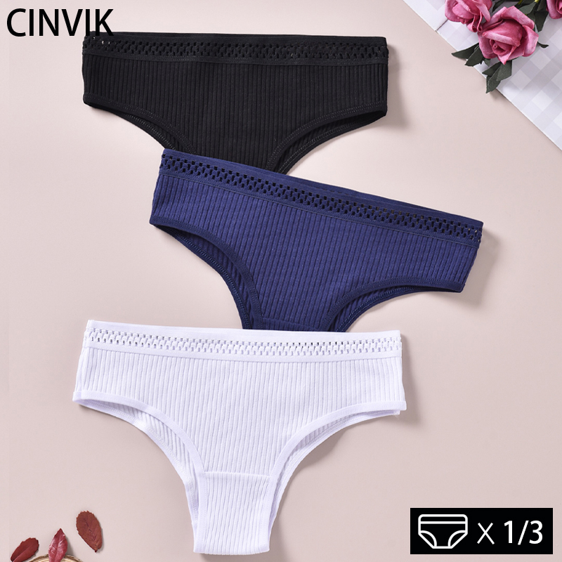 CINVIK 1/3PCS Women's Cotton Thongs Comfortable Sexy Underwear Solid Color Panties Essential For Beautiful Girls S-L