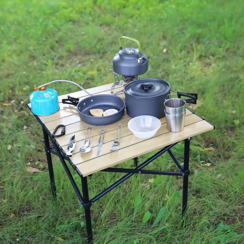 Winpolar Lightweight Hiking Portable Camping Cookware Cooking Mess Set With Mesh Bag