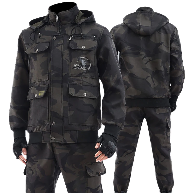 

Plus Velvet Thick Camouflage Jacket Pants Suit Men's Cotton Winter Work Clothes Outdoor Welders Wear-resistant Protective Cloth