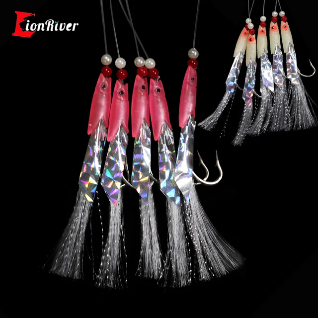 Lionriver Sabiki Soft Fishing Lure Rigs Bait Flash Fish Skin Lure Crystal  Tinsel Barbed Luminous String Hooks Saltwater Fishing