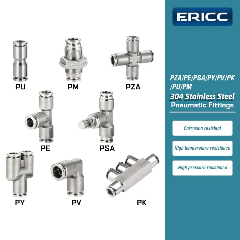 

10Pcs/Lot 304 Stainless Steel Pneumatic Fittings High Pressure Fitting Pipe ConnectorPU/PY/PE/PV/PM/PZA/PSA/PK Hose4 6 8 10 12mm