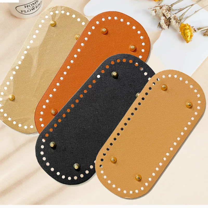 4pcs 22*10cm Long Bottom For Knitted Bag PU Leather Bag Base Handmade Bottom With Holes DIY Crochet Bag Bottom Accessories