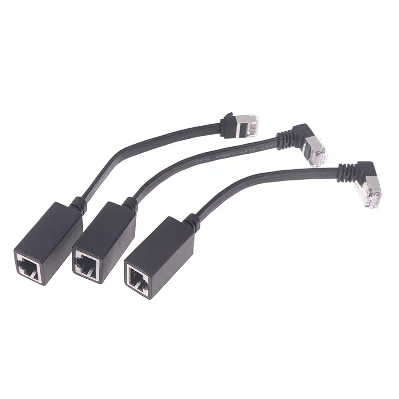 90도 CAT7 네트워크 연장 케이블 플랫 울트라 10G 우/좌 각도 엘보 네트워크 와이어 RJ45 남성-여성 어댑터 코드