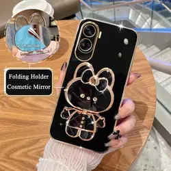 Mirror Plating Silicone Stand Holder Case - Enhanced Protective Cover for Honor 50 se (JMTZ Black)