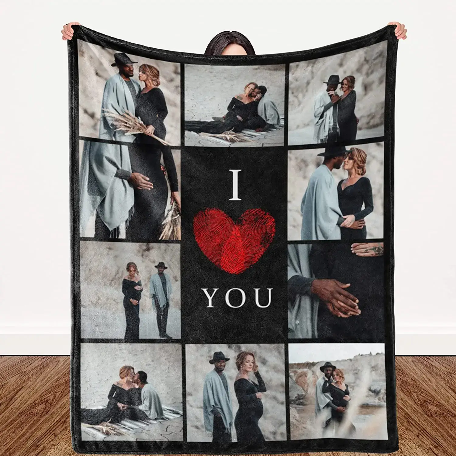 Description Picture 6 of itemI Love You Custom Blanket with Photo Collage Text Personalized Picture Throw Blanket for Christmas Valentine's Day Birthday Gift