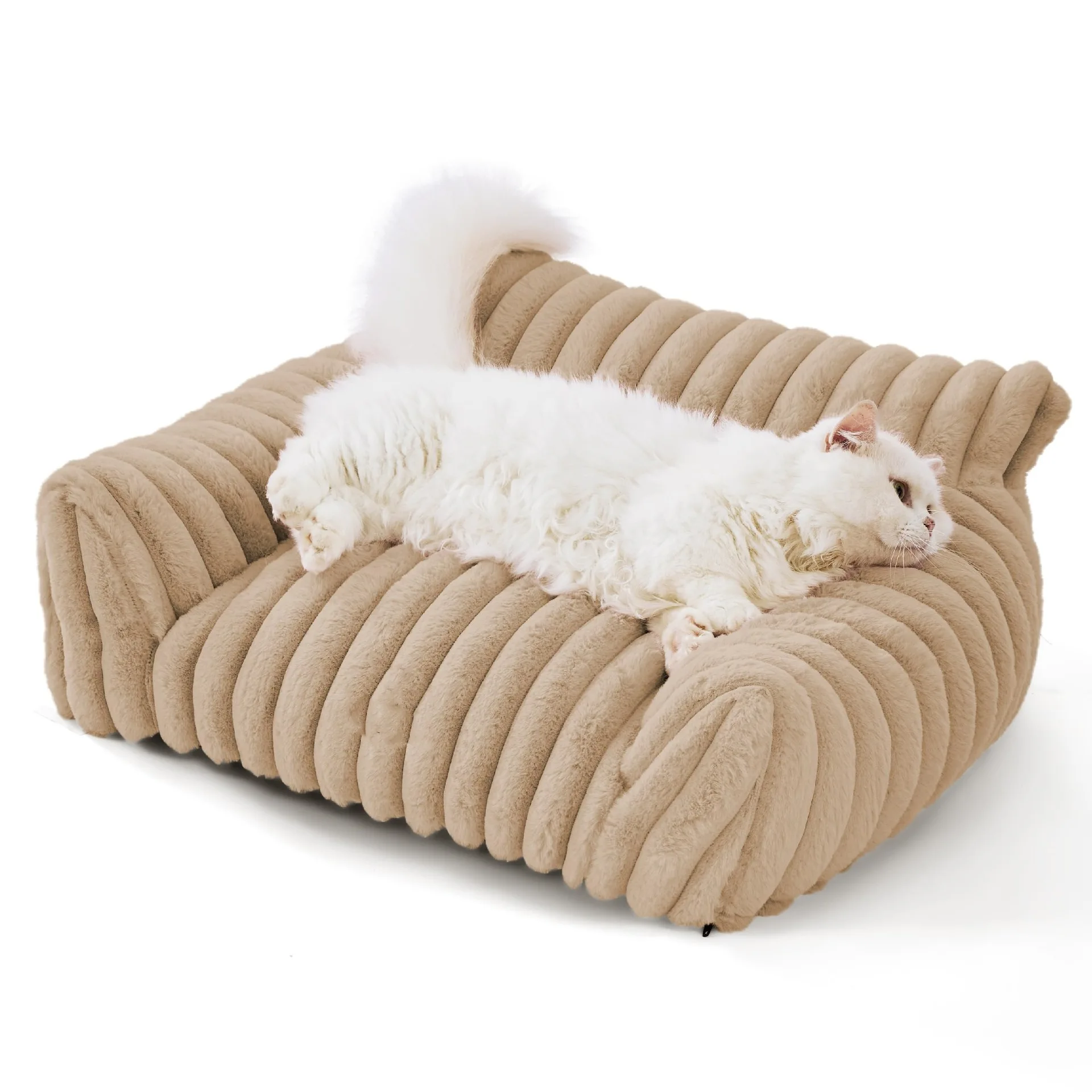 Fluffy Cat Sofa – Soft Corduroy Pet Bed with Removable Cover 6