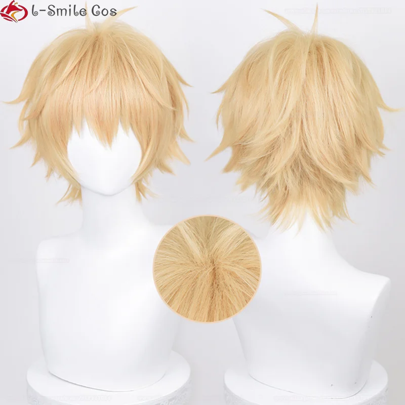 Anime Cosplay Wig Chainsaw Man Denji Cosplay Wig Golden 30cm Short Heat  Resistant Fiber Hair Halloween Party Men Role Play + Wig Cap