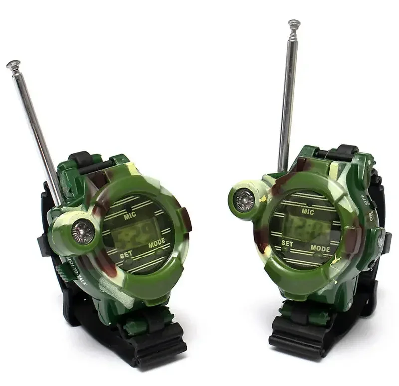 [Funny] 2Pcs/set Outdoor walkie camouflage interphone watch toy family play game electric intercom strong range clock toy gift 2