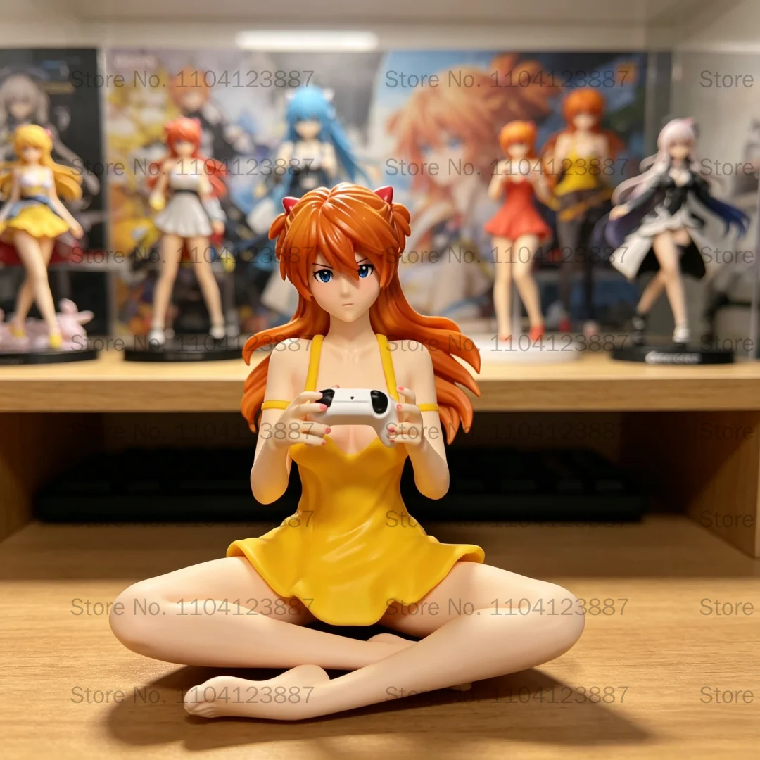 Gaming-Figur Eva Kawaii Mädchen im Gelben Kleid in Sitzhaltung Anime-Actionfigur Sammlerstück Modellpuppe Erwachsenen-Weihnachtsgeschenk