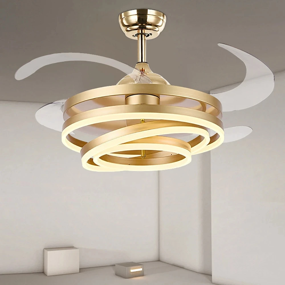 

Ceiling Fans Modern Intelligent LED Ceiling Fans with 4 Retractable Blades Led Light With Remote Control Dimmable for Bedroom