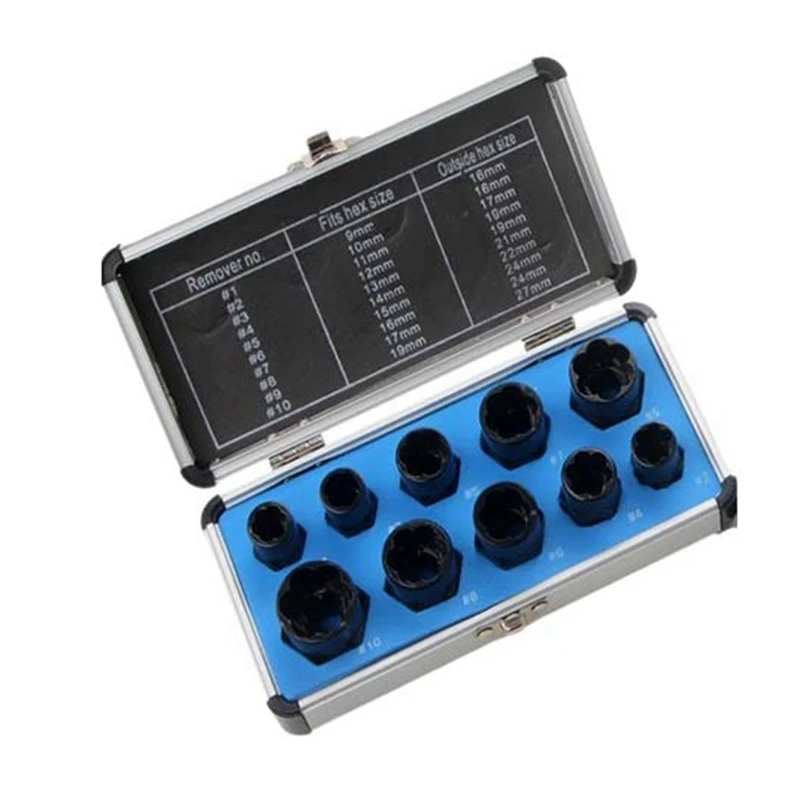 

10-Piece Nut Removal Nut Damage Bolt Extractor Hexagon Nut Removal Tool Set High Durable