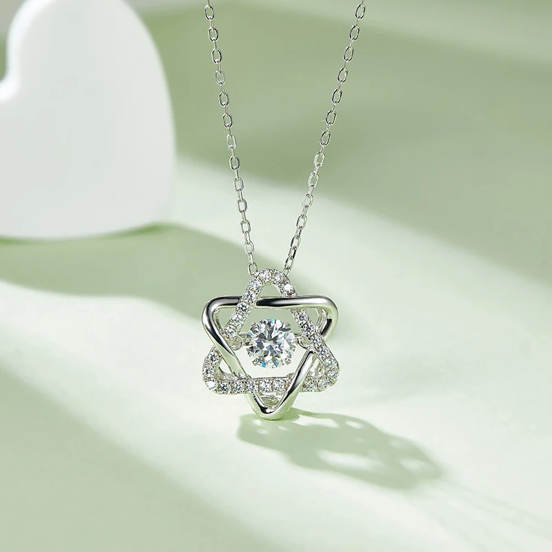 OEVAS 100% 925 Sterling Silver Real 0.5 Carat Round Moissanite Hexagram Pendant Necklace For Women Sparkling Wed Fine Jewelry