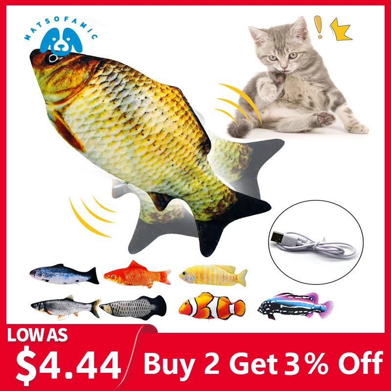 1PC Cat Toy Simulation Fish USB Electric Charging Catnip Floppy Wagging Toy 28CM Chew Bite Interactive Cat Toys Pet Supplies cute dog toys