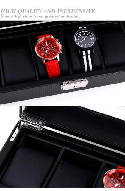  Hossejoy Caja de reloj de cuero 12 organizadores de relojes  para hombre con cajón de exhibición de joyas, organizador con cerradura,  color negro : Ropa, Zapatos y Joyería