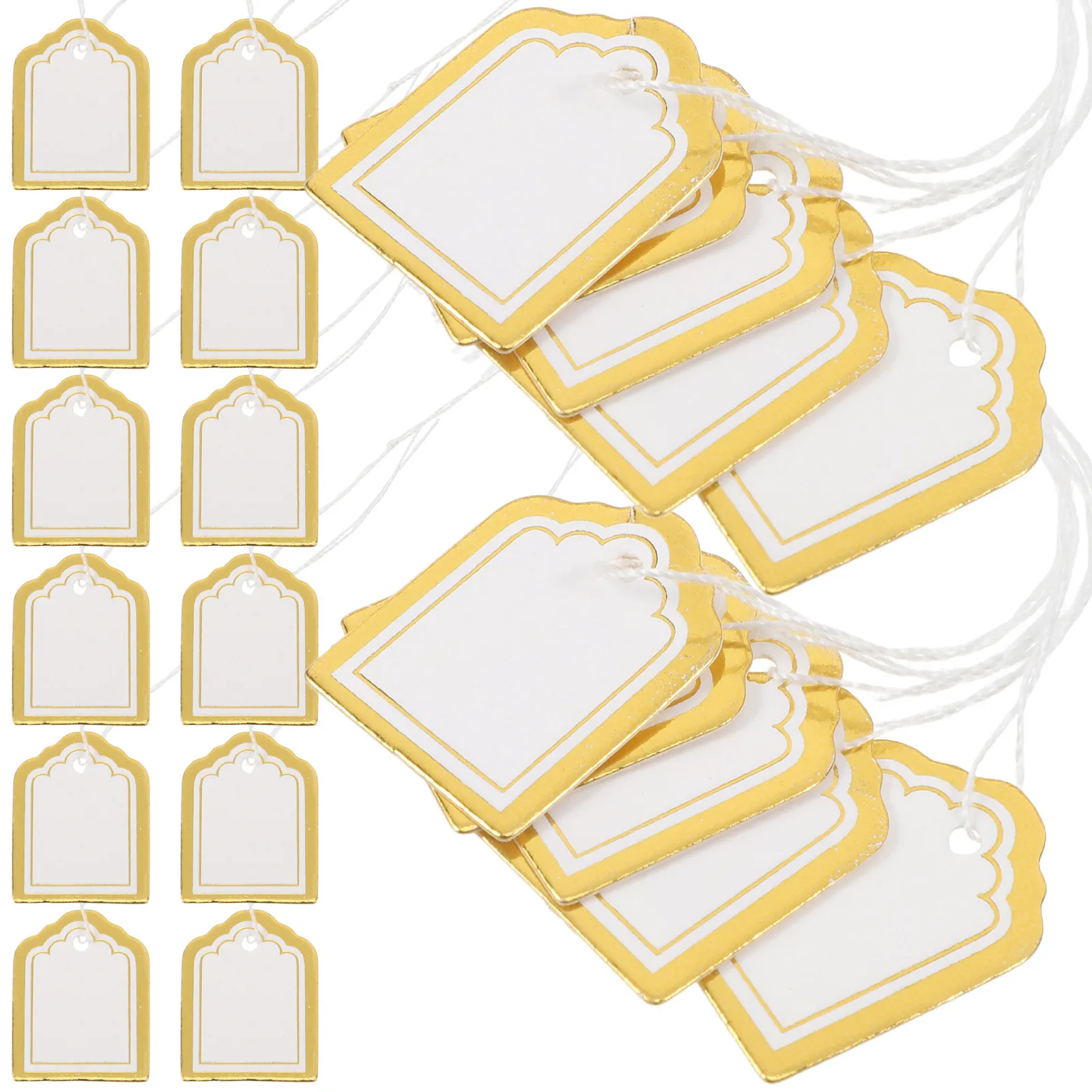 500Pcs 흰색 팬 모양의 쓰기 가능한 종이 태그 보석 의류 상품 디스플레이 스트링 가격 라벨용 스트링 교수형 라벨