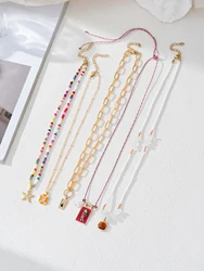 Elegant 18k Gold Plated Layered Necklace with Colorful Beads & Geometric Enamel Charm - Bohemian Gift (A6904)