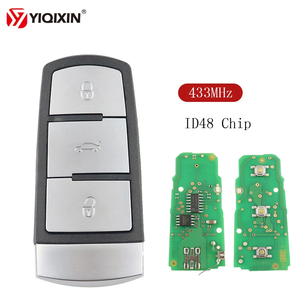 YIQIXIN Smart Car Key For VolksWagen VW Passat 3C B6 B7 Magotan CC Remote Key 433MHZ ID48 Chip Keyless Go Uncut Blade 3 Buttons