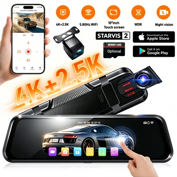 10 Inch Car DVR Car Touch Screen video Recorder with WiFi 4K+2.5K Dual Rearview Mirror Front and Rear Night Vision Camera Mirror 1