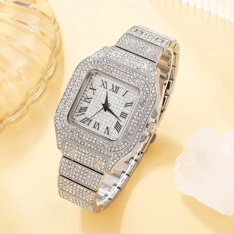 2Pcs Set Diamond Women Watches Gold Watch Ladies Wrist Watches Luxury Brand Rhinestone Womens Bracelet women watches