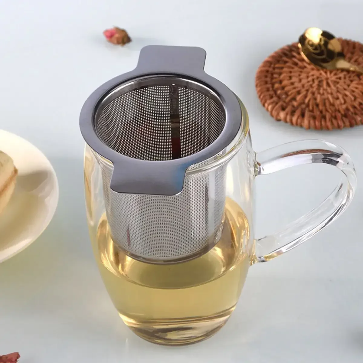 High Quality Dual Handle Tea Filter Stainless Steel Fine Mesh Coffee Filter Teapot Cup Hanging Loose Leaf Tea Filter Tea Infuser