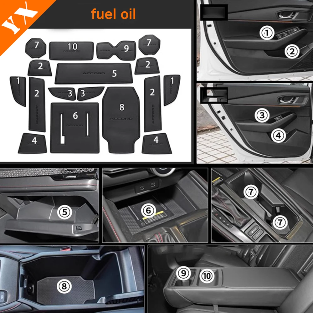 

For Honda Accord 11th Gen Accessories 2023-2024 Car Door Central Console Water Cup Storage Box Gate Groove Mat Leather Mats