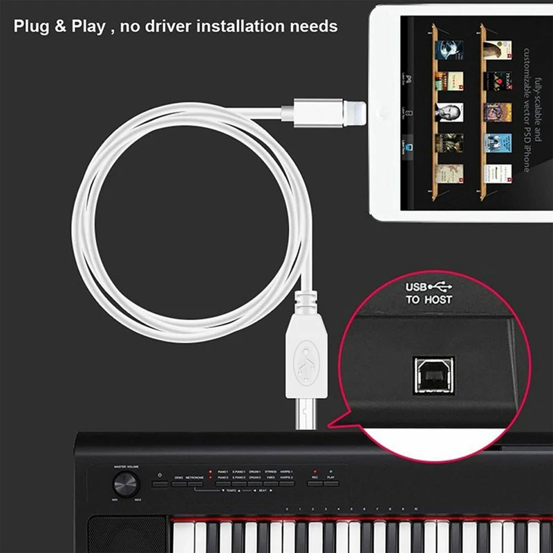 MIDI USB B-iPhone iPad IOS 인터페이스 전자 피아노 드럼 용 OTG 데이터 케이블 전기 피아노 MIDI 키보드 커넥터