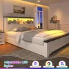 EnHomee Queen Bed Frame with Headboard and Storage, 4 Drawers & LED & USB Bed Frame Queen Size with Storage Farmhouse, Built in 6