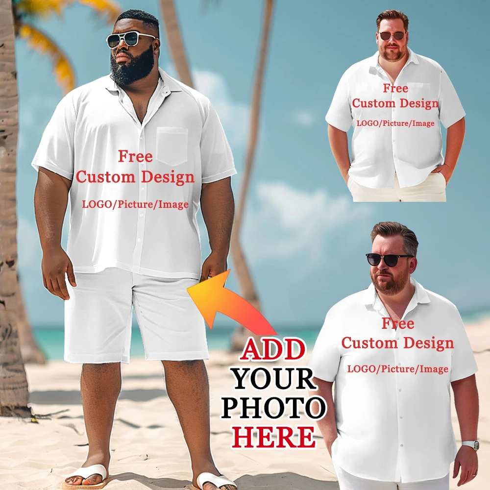 Pattern Oversized Hawaiian Shirt Set Plus Size Summer Beach Shorts Set Design Yourself Personalized Button Up Gift
