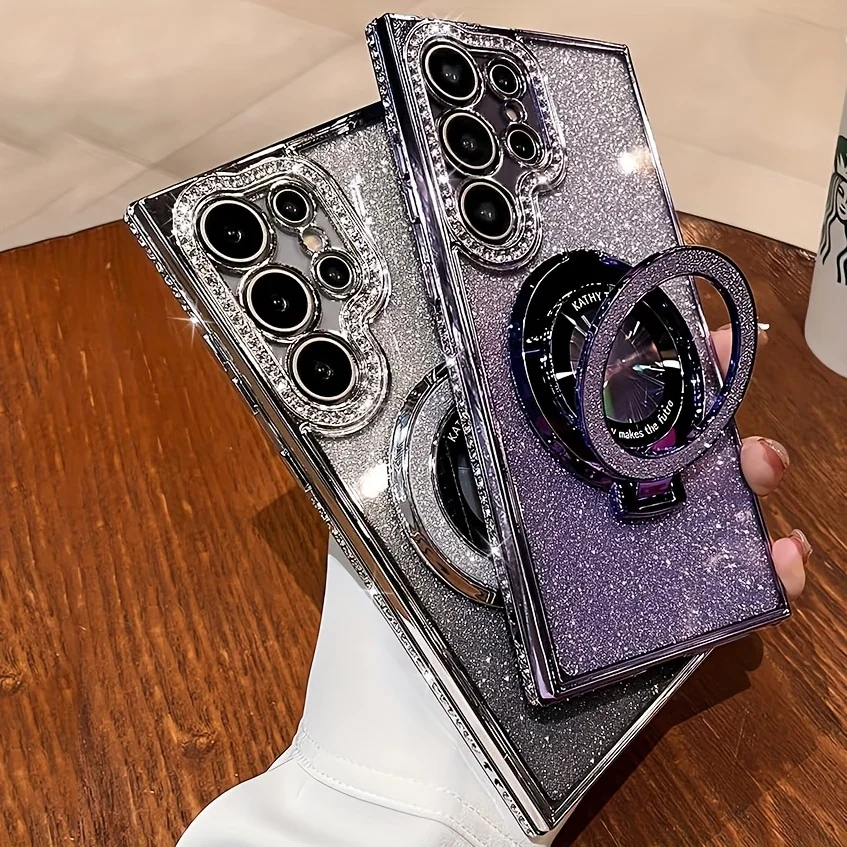 Shimmering Diamond Frame Phone Case with Lens Cover