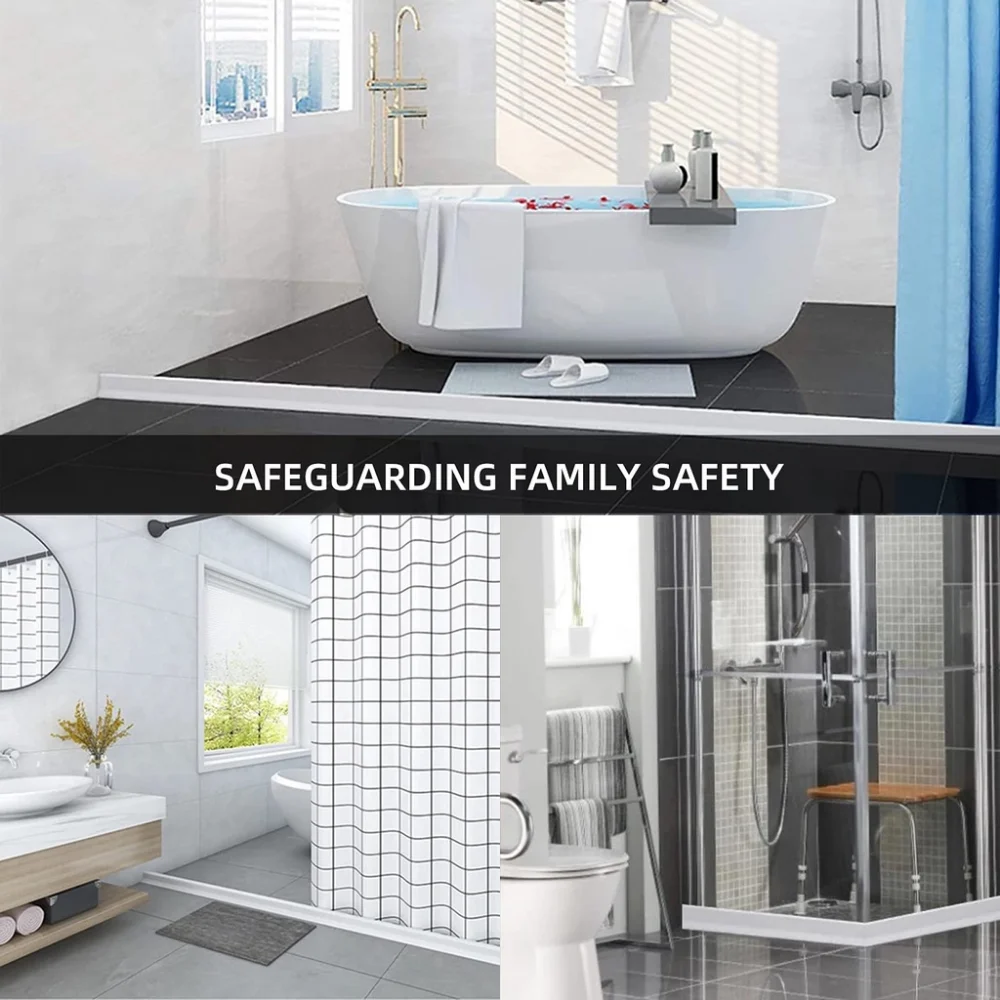 Bathroom Water Stopper Self-Adhesive Soft Silicone Shower Water Barrier for Dry and Wet Separation Blocker Shower Accessories