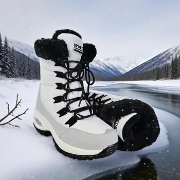 أحذية الثلوج الفراء المريحة للنساء بطانة دافئة أحذية مضادة للانزلاق تصميم أنيق لمغامرات الشتاء أحذية الثلوج منصة مقاومة للماء 5