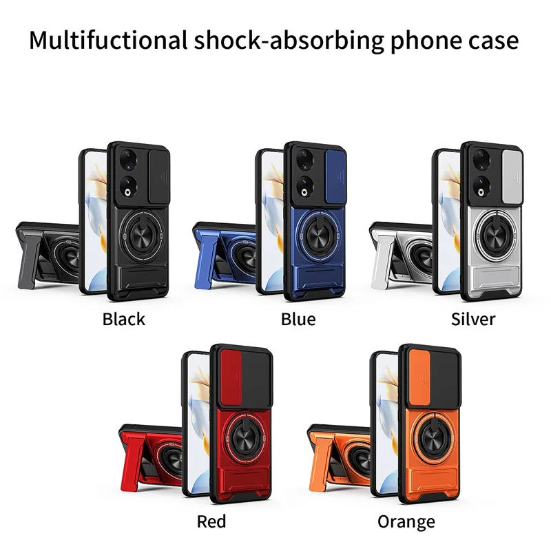 Enhanced Protective Armor Phone Case with Magnetic Ring Stand and Lens Guard