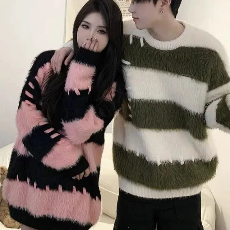 Men's Retro Sweater Knited O-Neck Korean Style Ins Hot Long Sleeve Pullovers Valentine's Day Couple Winter Keep Warm Clothes