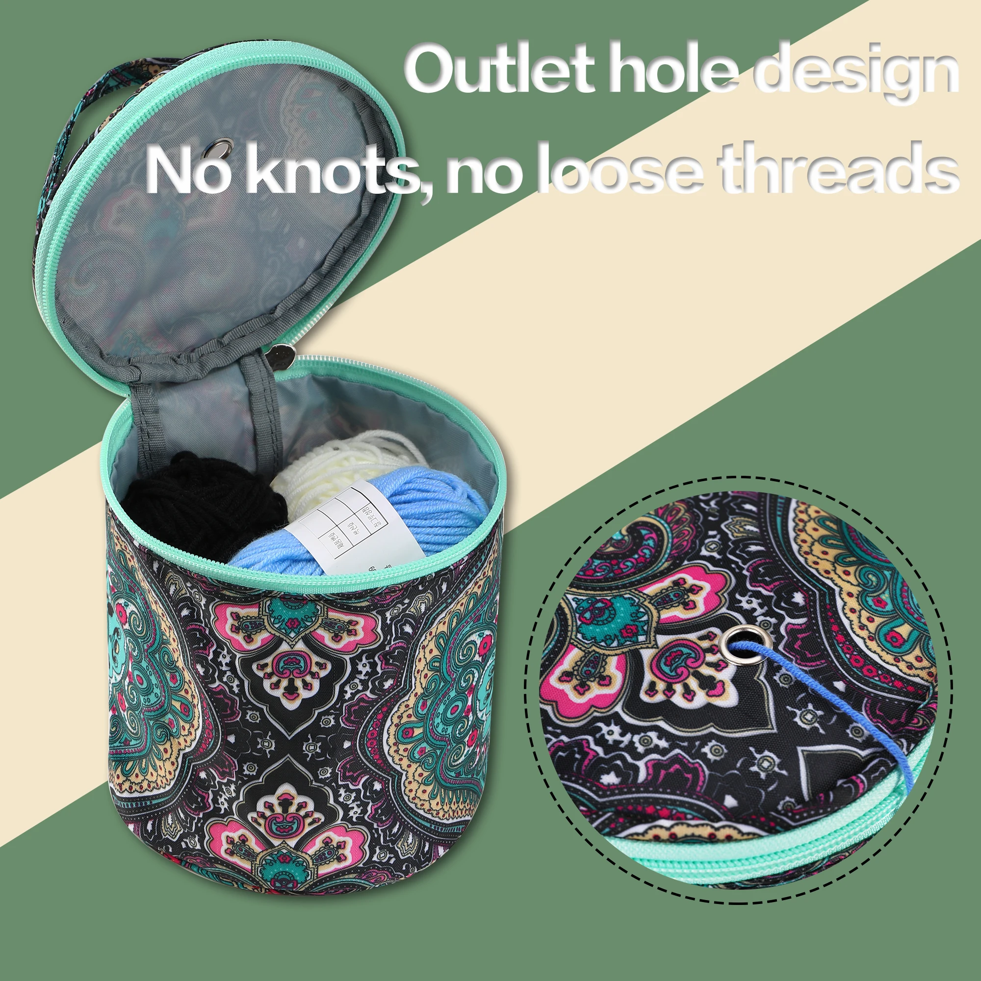 Yarn Storage Bag Yarn Storage Organizer Knitting Tool Organizer Small Empty Yarn Storage Bag Cashew Flowers Knitting Tote Bag Portable Travel Organize Storage Crochet Hook Sewing Tools