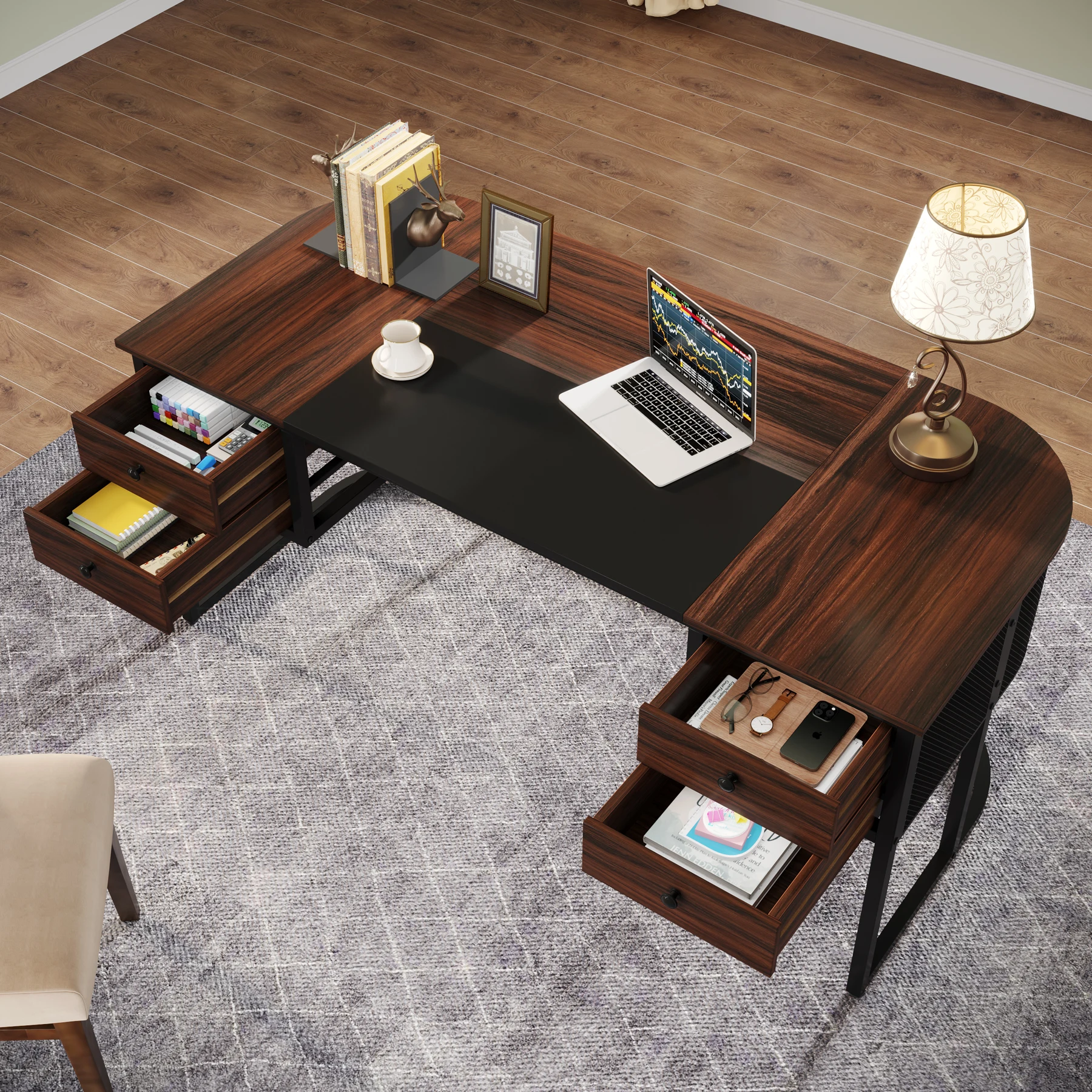 Tribesigns 63-Inch Executive Desk with 4 Drawers, Large Office Desk Computer Desk, Business Furniture Desk Workstation 5