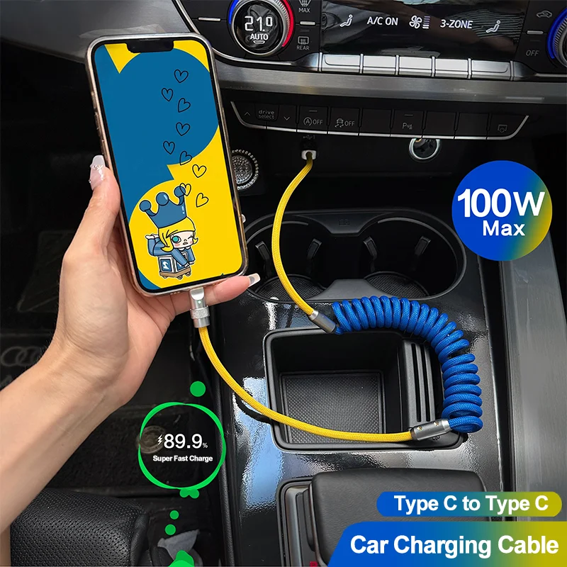 Кабель зарядный PD 100 Вт, 6 А, USB Type-C на Type-C, телескопический для iPhone 15 Pro Max, Galaxy S24, S23 Ultra, Xiaomi