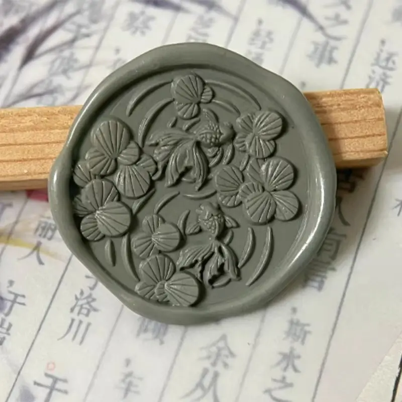 New 3D Wax Seal Stamp Cute Goldfish Fire Paint Metal Seal Special-Shaped Relief Embossed Brass Head DIY Envelope Scrapbook