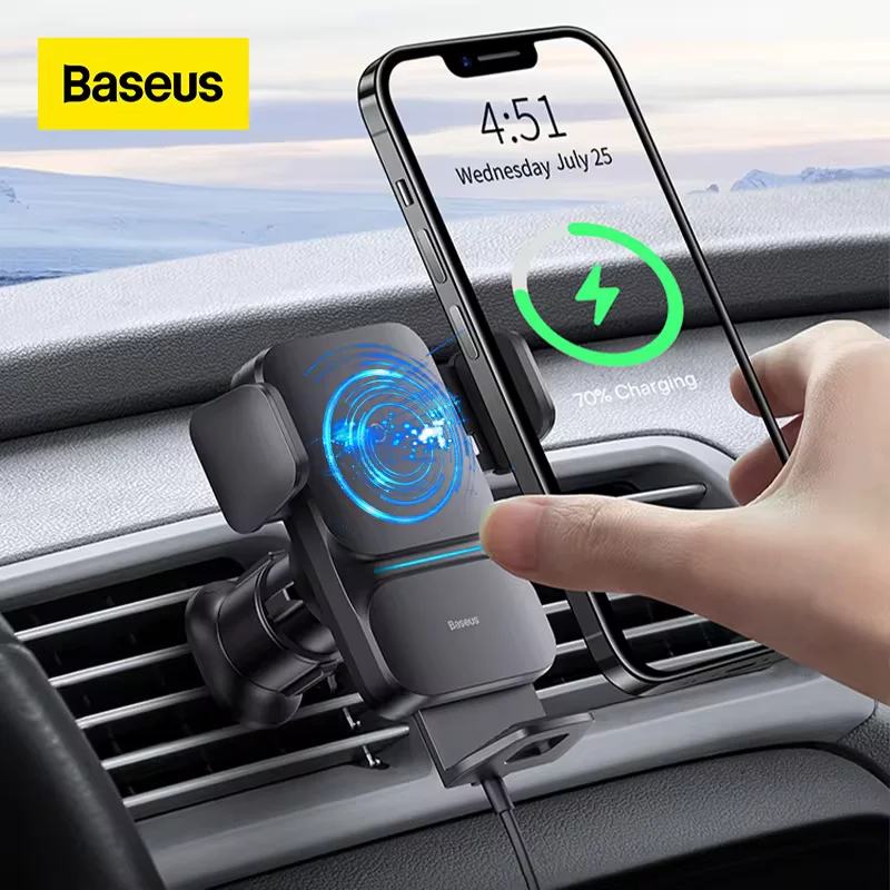 Qi 15W Wireless Car Phone Charger Holder Mount Bracket Fast Charging for Samsung iPhone Baseus