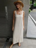New Design 2025 Summer Women Linen Striped Sleeve Dress Split Tank Dress beach - Image 5