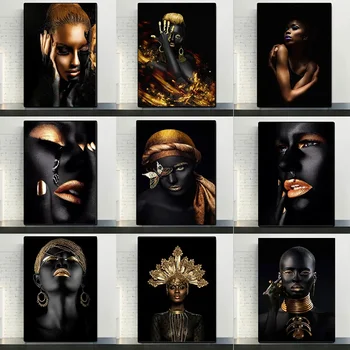 Pittura moderna su tela Wall Artistico Donna nera africana Poster e stampe per soggiorno Arte scandinava Home Decor