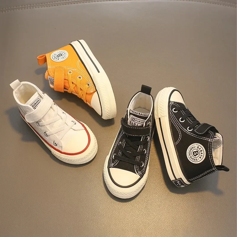 Babaya Children Canvas Shoes Boys Sneakers 2024 Spring New High-top Breathable Girls Shoes for Kids White Casual Shoes 6