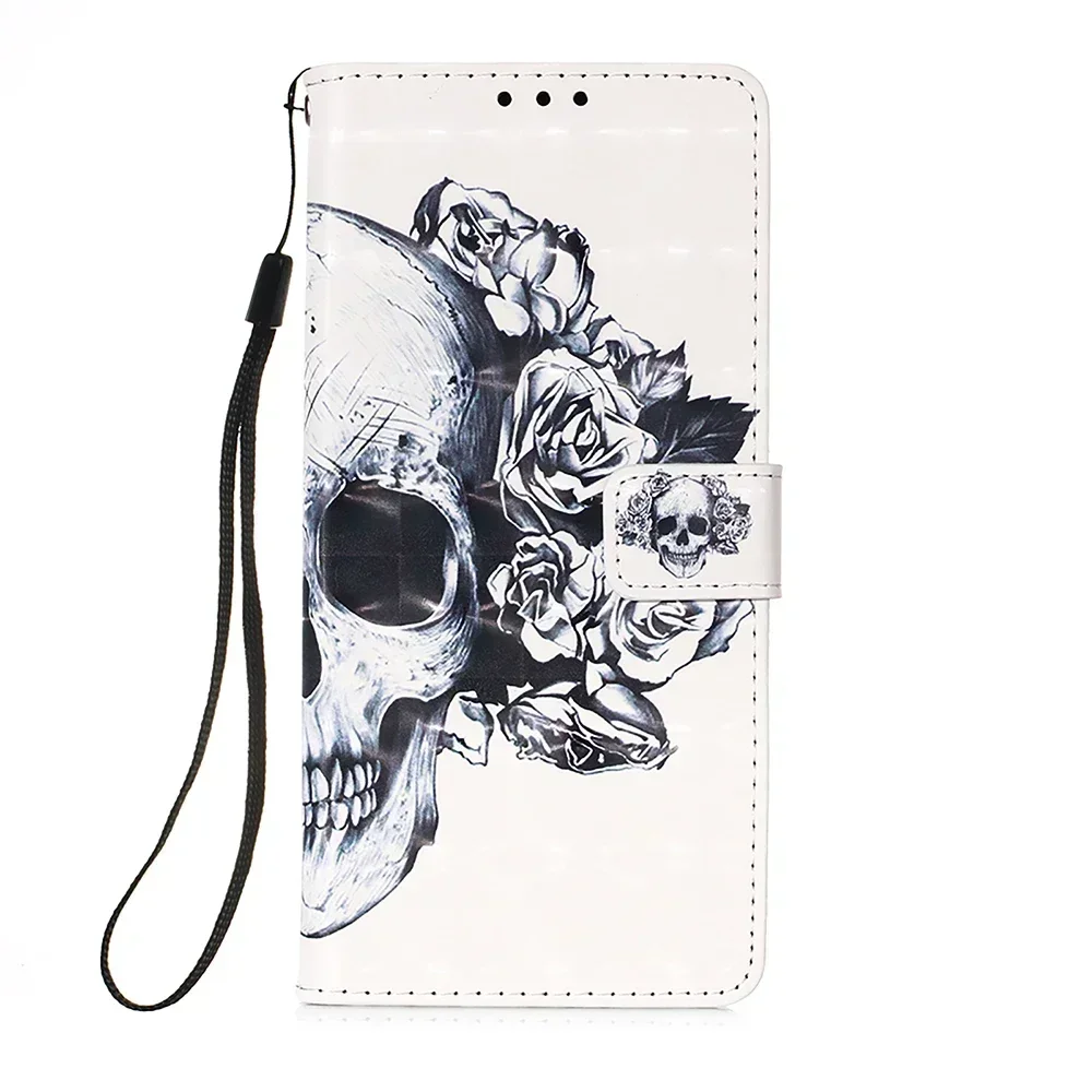 Chic Painted PU Leather Flip Phone Case with Wallet Stand and Card Holder Strap