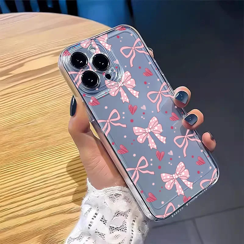 Transparent TPU Phone Case with Pink Bow Design