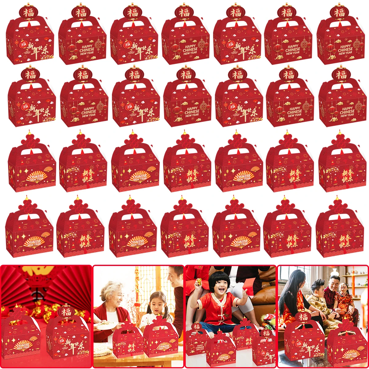 

12Pcs Chinese New Year Portable Gift Box Lunar New Year Party Gift Box Treat Goodie Candy Favor Box New Year Party Decoration