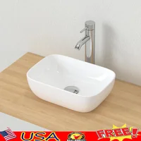 Small Bathroom Vessel Sink White Porcelain Ceramic Lavatory Wash Basin 14.5''x10'' Modern Impact-Resistant Design 365x250x115mm 1