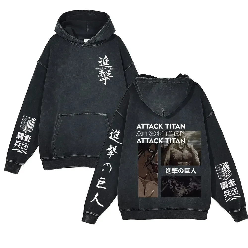 

Anime Attack on Titan Hoodies Shingeki No Kyojin Washed Sweatshirt Vintage Cotton Hip Hop Streetswear Casual Long Sleeves Hoody
